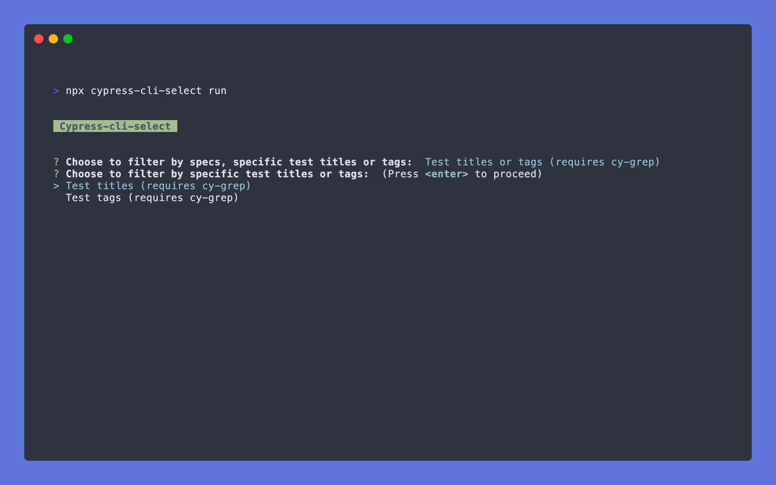 Cypress-cli-select tag demo
