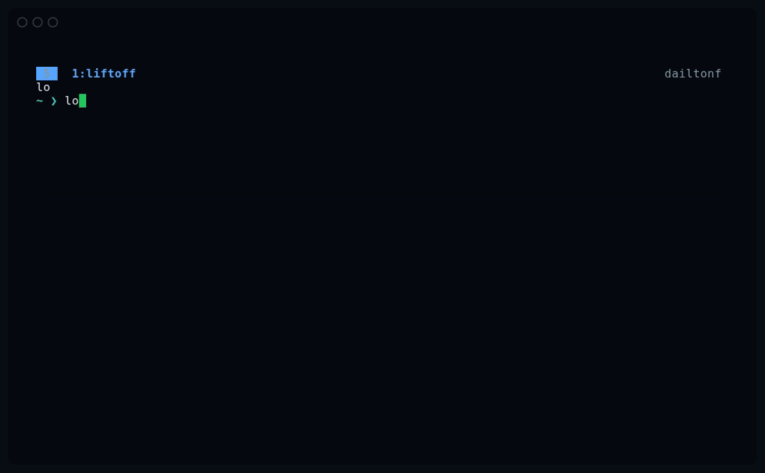 Liftoff demo — launching a project from the terminal TUI